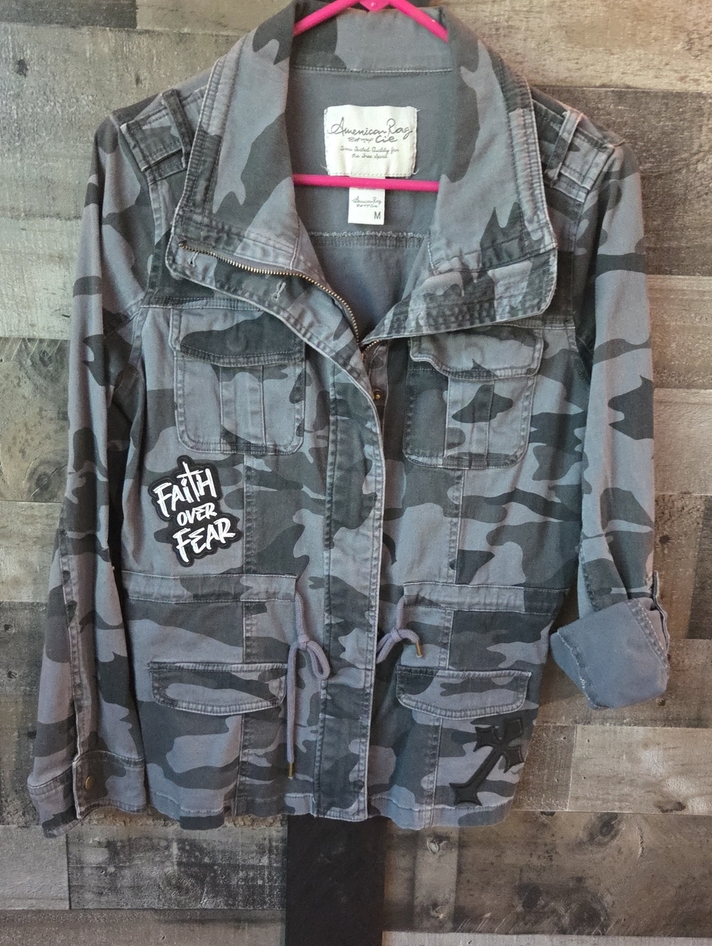 American Rag Gray Camo Utility Jacket - Faith Over Fear Upcycled